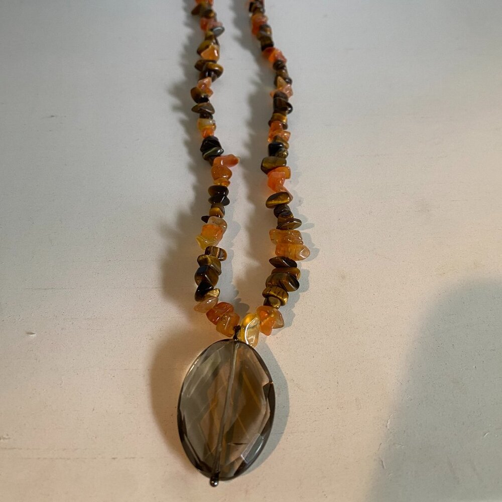 Earth Toned Necklace with brown and orange stones and brown pendant
